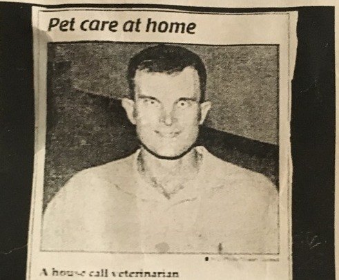 Newspaper advertisement headlined Pet care at home, captioned A house call veterinarian